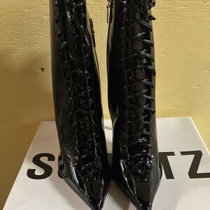SCHUTZ Black Lace Up Boots with Stiletto Heel